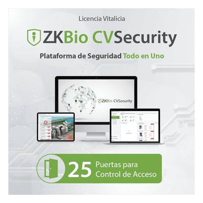 Licencia de Software / Control de Acceso / 25 Puertas / Vitalicia / Biométricos Green Label / ZKBio CVSecurity