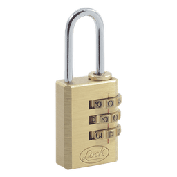 Candado de Combinación / Cuerpo Latón 20 mm / Gancho 3 mm / 3 Pasos de Seguridad / Nivel 3 / Discos Programables