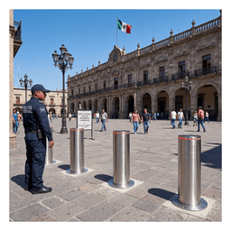 Bolardo Hidráulico Antiembestida / 220 mm × 600 mm (0.72 ft × 1.97 ft) / Acero Inoxidable 304 / 200,000 J / Ciclo 4 s / 100 Ciclos/h