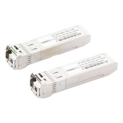 Transceptores Ópticos Bidireccionales SFP+ (Mini-Gbic) / Monomodo 1270 & 1330 nm / 10 Gbps / 10GBASE-BX / Conector LC/UPC Simplex / DDM / Hasta 10 km / 2 Piezas 