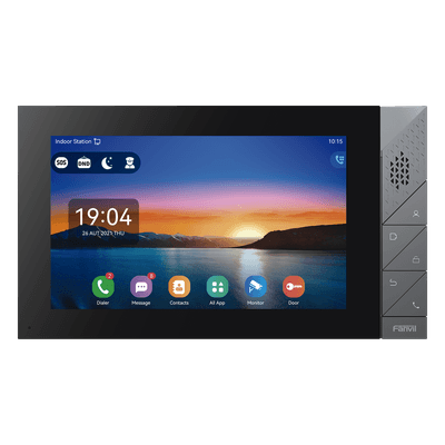 Monitor IP/SIP para interior con Android, Wi-Fi, Bluetooth, pantalla táctil de 7", audio de 2 vías, PoE, 8 interfaces de entrada de alarma.