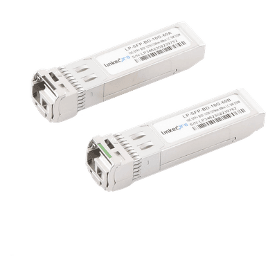 Transceptores Ópticos Bidireccionales SFP+ (Mini-Gbic) / Monomodo 1270 & 1330 nm / 10 Gbps / 10GBASE-BX / Conector LC/UPC Simplex / DDM / Hasta 60 km / 2 Piezas 