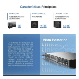 PDU para Rack / 11 Salidas NEMA 5-15R / 15 Amp / 120 Vca / Montaje Horizontal 1U / 19 in / LED de Protección