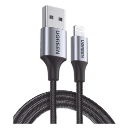 Cable USB-A a Lightning | 1 Metro (3.28 Pies) | Certificado MFi | Carga Rápida 5V/2.4 A | 480 Mbps | Conector C94 | Adecuado para iPhone, iPad y iPod | Protección Integrada | Caja de Aluminio | Nylon Trenzado | Color Negro