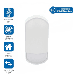 Detector PIR Interior / Lente Giratoria 180° / Doble Patrón de Detección / 12 m (39.4 ft) Ancho 85° / 18 m (59.1 ft) Estrecho / Grado 2