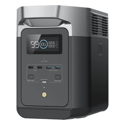 Estación de Energía Portátil Delta 2 1024Wh Litio LFP / 6 AC 1800 W (Max. 2200W) / 2 USB-C 100W / Capacidad para Aumentar Respaldo / Cargador de Coche 10A a 12.6V / Conectividad WiFi y Bluetooth (App) / Carga Solar 500W Max.
