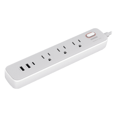 Regleta de Alimentación 30W 2 USB-A + 1 USB-C + 3 Salidas AC / Carga de Alta Velocidad / Salida USB-C PD de 30W (GaN) / Salidas AC Tipo B / Protección Contra Sobretensiones / 6 en 1