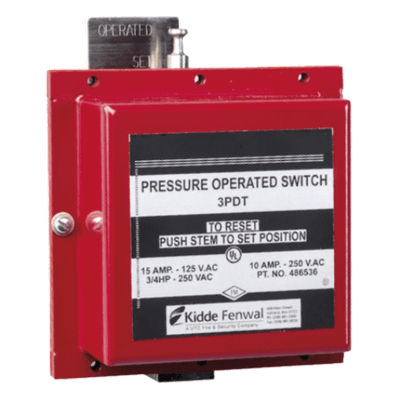 Switch operado por presión, 3PDT (triple polo, doble tiro), para sistemas de extinción contra incendios con agente limpio y CO2, conexión a tubería de 1/2 pulgada NPT