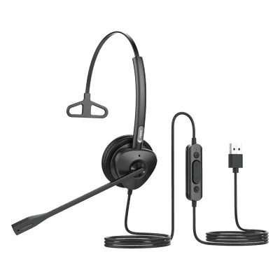 Diadema monoaural con tecnología antishock para teléfonos IP FANVIL con interfaz USB con micrófono de cancelación de ruido, larga durabilidad 