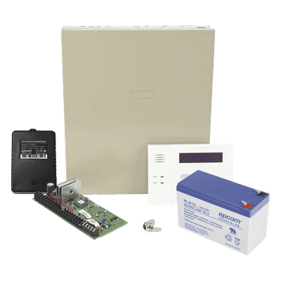 Kit de Panel de Alarma / 48 Zonas / 3 Particiones / Teclado Alfanumérico con Receptor Inalámbrico / Batería de Respaldo 12V 9Ah / Gabinete Metálico