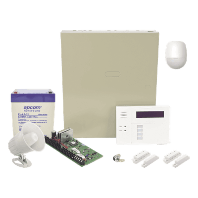 Panel de Alarma / 8 Zonas Cableadas / 40 Zonas Inalámbricas / Teclado Alfanumérico con Receptor RF / Sirena 15 W / Batería 12V 4.5Ah