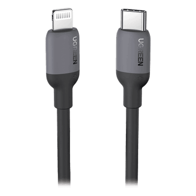 Cable USB-C a Lightning / Certificado MFi / 1 Metro / Adecuado para iPhone, iPad, iPod / Carga Rápida PD 20W /  Sincronización de Datos de hasta 480 Mbps / Goma de Silicona y  TPE. / Suave al Tacto / Color Negro 