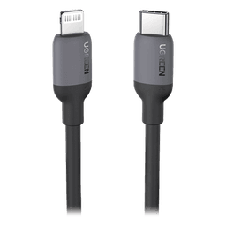 Cable USB-C a Lightning / Certificado MFi / 1 Metro / Adecuado para iPhone, iPad, iPod / Carga Rápida PD 20W /  Sincronización de Datos de hasta 480 Mbps / Goma de Silicona y  TPE. / Suave al Tacto / Color Negro 
