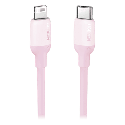 Cable USB-C a Lightning / Certificado MFi / 1 Metro / Adecuado para iPhone, iPad, iPod / Carga Rápida PD 20W /  Sincronización de Datos de hasta 480 Mbps / Goma de Silicona y  TPE. / Suave al Tacto / Color Pink