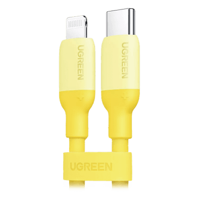 Cable USB-C a Lightning / Certificado MFi / 1 Metro / Adecuado para iPhone, iPad, iPod / Carga Rápida PD 20W /  Sincronización de Datos de hasta 480 Mbps / Goma de Silicona y  TPE. / Suave al Tacto / Color Yellow