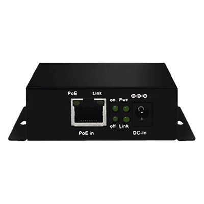 Inyector PoE Extenido Industrial / PoE 802.3 af/at Hasta 30W / Conexión plug and play / Alcance de hasta 250 metros / Aplicaciones CCTV / Alimentación PoE af/at o Vcc 37-57 Vcc