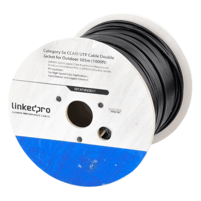 Bobina de Cable UTP / Cat5e / 305 m (1000 ft) / CCA 24 AWG / Doble Forro Intemperie / 100 MHz
