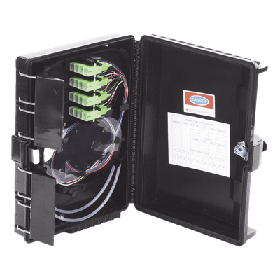 Caja de Empalme para Fibra Óptica / 24 Fusiones / 16 Puertos Drop FTTx / IP65 / Splitter 1x16 SC/APC / -40°C a +85°C