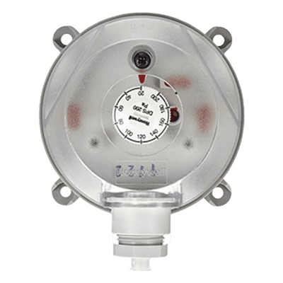 Presostato diferencial de presión ajustable para aire, montaje en ducto, rango 40-400 Pa, para monitoreo de filtros y ventiladores HVAC