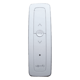Control remoto 1 canal para motores de persiana Somfy con señal inalámbrica, instrucciones: sube, baja y detener, con posición favorita programada.