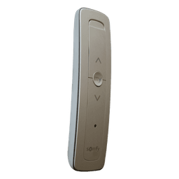 Control remoto 1 canal para motores de persiana Somfy con señal inalámbrica, instrucciones: sube, baja y detener, con posición favorita programada.