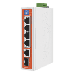 Switch Industrial / 4 Puertos 10/100 Mbps con PoE 802.3af/at / 2 Puertos Uplink Gigabit (1 Rj45 - 1 SFP) / PoE Hasta 250 m 
