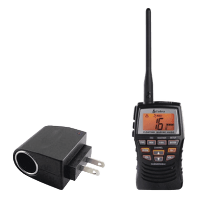 Kit de Radio portátil marino flotante y sumergible. Incluye adaptador de corriente con entrada tipo encendedor.