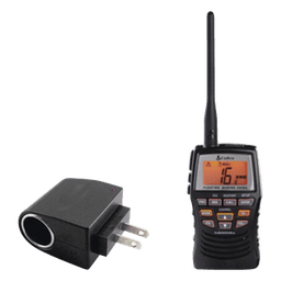 Kit de Radio portátil marino flotante y sumergible. Incluye adaptador de corriente con entrada tipo encendedor.