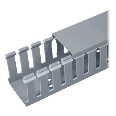 Canaleta Ranurada de PVC con Tapa / Tipo F / 32 mm Ancho x 28.7 mm Alto / 2 m (6.56 ft) Largo / Gris
