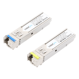 Transceptores Ópticos Industriales Bidireccionales SFP (Mini-Gbic) / Monomodo 1310 & 1550 nm / 1.25 Gbps / 1000BASE-BX / Conector LC/UPC Simplex / DDM / Hasta 20 km / 2 Piezas