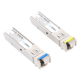 Transceptores Ópticos Industriales Bidireccionales SFP (Mini-Gbic) / Monomodo 1310 & 1550 nm / 1.25 Gbps / 1000BASE-BX / Conector LC/UPC Simplex / DDM / Hasta 20 km / 2 Piezas