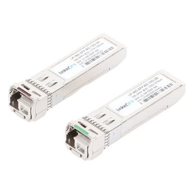 Transceptores Ópticos Industriales Bidireccionales SFP+ (Mini-Gbic) / Monomodo 1270 & 1330 nm / 10 Gbps / 10GBASE / Conector LC/UPC Simplex / DDM / Hasta 3 km / 2 Piezas