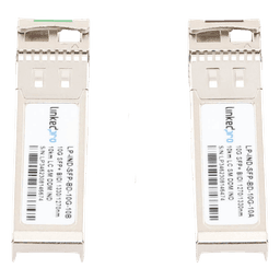 Transceptores Ópticos Industriales Bidireccionales SFP+ (Mini-Gbic) / Monomodo 1270 & 1330 nm / 10 Gbps / 10GBASE / Conector LC/UPC Simplex / DDM / Hasta 10 km / 2 Piezas