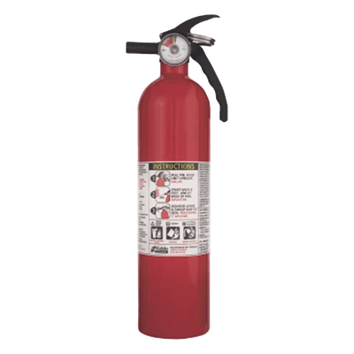 Extintor desechable de polvo químico seco multipropósito de 2.5 lb para fuegos clase A, B y C, con soporte metálico de montaje