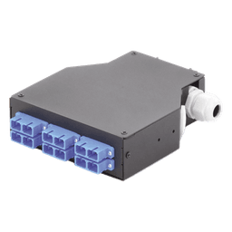 Distribuidor de Fibra Óptica / Riel DIN / 6 Acopladores SC/UPC Dúplex Monomodo / Charola 24 Fusiones / IP67 / 4x12.6x14.2 cm