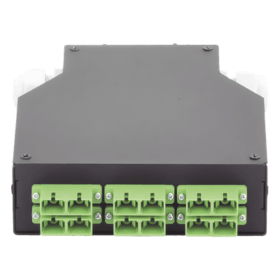 Distribuidor de Fibra Óptica / Riel DIN / 6 Acopladores SC/APC Dúplex Monomodo / Charola 24 Fusiones / 1.57 x 4.96 x 5.59 in