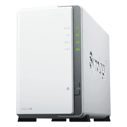 NAS DiskStation DS223j | 2 Bahías | CPU Realtek RTD1619B 1.7 GHz | 1 GB DDR4 | Puerto 1GbE RJ-45 | USB 3.2 Gen 1 | Compatible con HDD y SSD | Synology DSM | RAID 0, 1, JBOD | SMB, AFP, NFS, FTP | Vigilancia IP