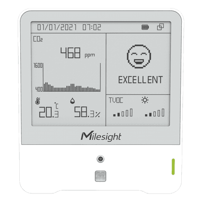 Monitor Ambiental IAQ LoRaWAN / 9 Sensores (CO2, TVOC, Temp, Hum) / Display E-ink 4.2 Pulgadas / Certificación WELL / Monitoreo para BMS y Edificios Inteligentes