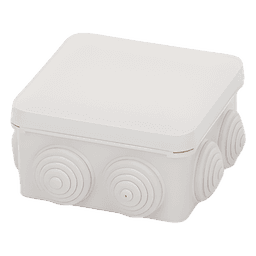Caja Estanca, Derivación, Conexión de Plástico (89 X 89 X 50 mm) con 7 Glándulas de Goma. Para Instalaciones Comerciales,  Residenciales e Industriales. Cerrado a Presión. 