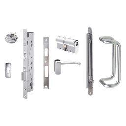 Kit de cerradura motorizada / Apertura automática por control de acceso / Perfil europeo / Acero inoxidable / Manija interior de emergencia