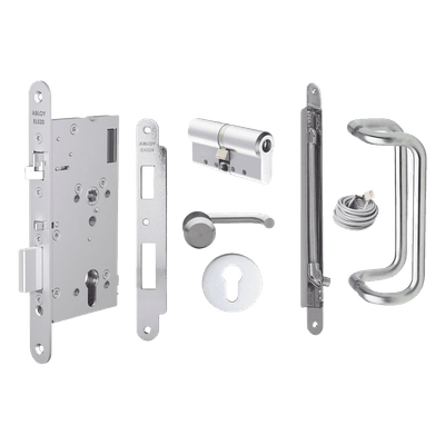 Kit de Cerradura Motorizada / Perfil Europeo / Puerta Sólida / Apertura por Control de Acceso / Emergencia por Manija Interior