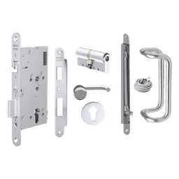 Kit de Cerradura Motorizada / Perfil Europeo / Puerta Sólida / Apertura por Control de Acceso / Emergencia por Manija Interior
