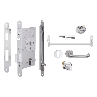 Kit de cerradura electrónica / Control por manija y señal / Apertura 120° / Bisagra-marco >20 mm / Compatible lectores externos
