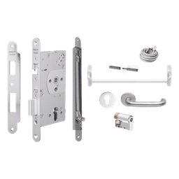 Kit de cerradura electrónica / Control por manija y señal / Apertura 120° / Bisagra-marco >20 mm / Compatible lectores externos