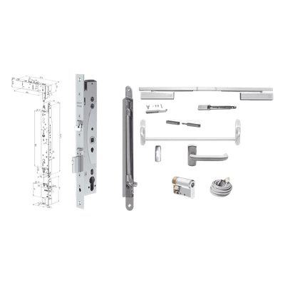 Kit de Cerradura Electrificada / Control de Acceso Integrado / Barra Antipánico / Perfil Angosto / Acero Inoxidable