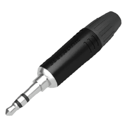 Conector delgado estereo de 3.5 mm, carcasa cromada negra, contacto niquelado, cable OD 2-4,5 mm
