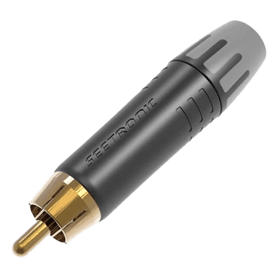 Conector Macho RCA | Carcasa Enchapada en Negro | Contacto Enchapado en Oro | Cable OD 3.5-6.5mm
