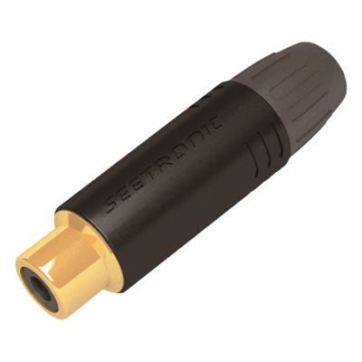 Conector Hembra RCA | Carcasa Enchapada en Negro | Contacto Enchapado en Oro | Cable OD 3.5-6.5mm