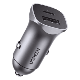 Cargador de Auto 30W | 2 Puertos USB-A y USB-C | Carga Rápida | Compatible con Vehículos de 12 y 24 VCD | PD3.0, QC4.0, SCP, PPS | Indicador Led | Diseño Compacto | Chip Inteligente | Caja de Aluminio