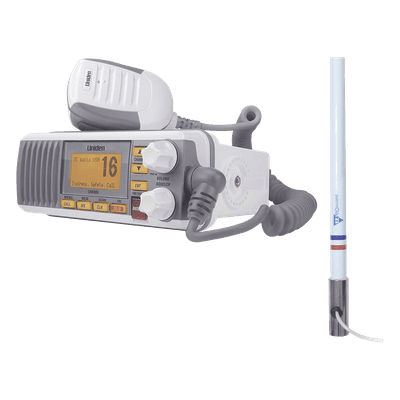 Kit de radio UM385 | mas antena marina de fibra de vidrio TX-5101-SYS fabricada en fibra de vidrio con base roscable de acero inoxidable 